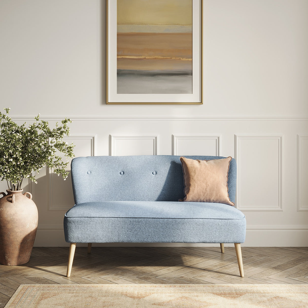 Beau 2 Seater Sofa – Cornflower Blue with Blonde