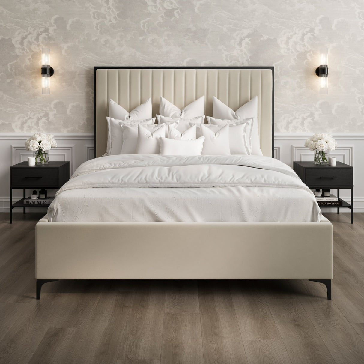 Berkeley King Size Bed Frame - Cream with Black