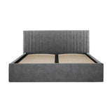 Berlin Ottoman double bed frame in silver velvet, with a vertically channelled padded headboard and matching upholstered base, shown on a plain white background.