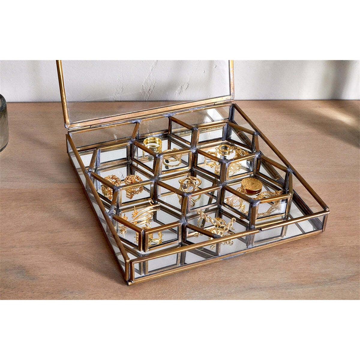 Bequai Small Glass Jewellery Box - Antique Brass