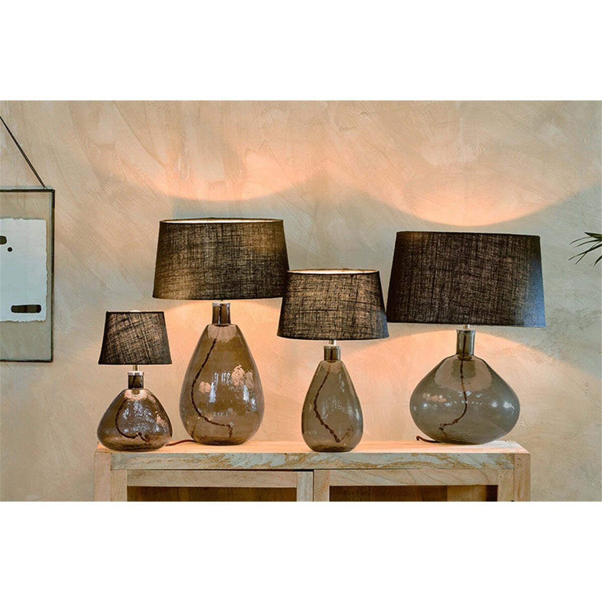Baba Large Wide Recycled Glass Lamp Base - Green