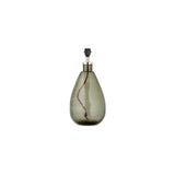 Baba Small Tall Recycled Glass Lamp Base in green, a teardrop-shaped hammered glass table lamp with chrome neck collar and black E27 lampholder, on a plain white background.