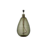 Baba Large Tall Recycled Glass Lamp Base in green, a teardrop-shaped table lamp with hammered glass body, chrome neck collar and black lampholder, shown on a plain white background.