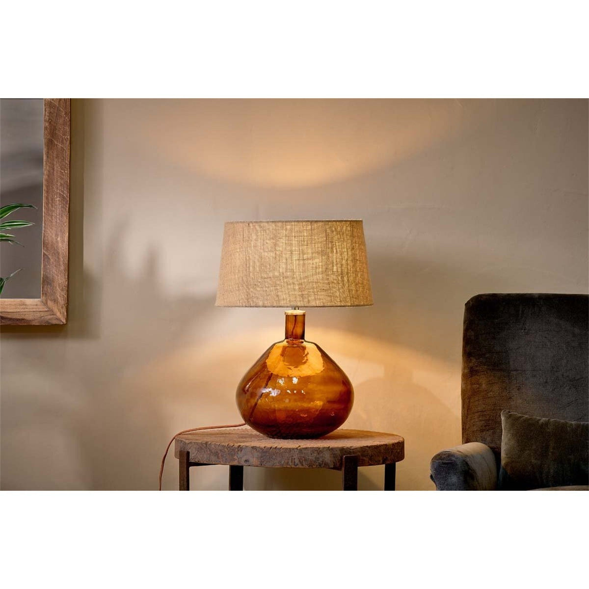 Baba Large Wide Recycled Glass Lamp Base - Burnt Amber