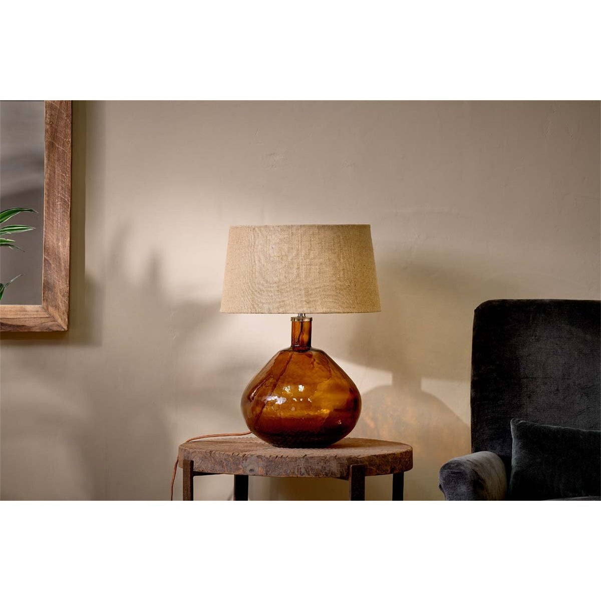 Baba Large Wide Recycled Glass Lamp Base - Burnt Amber
