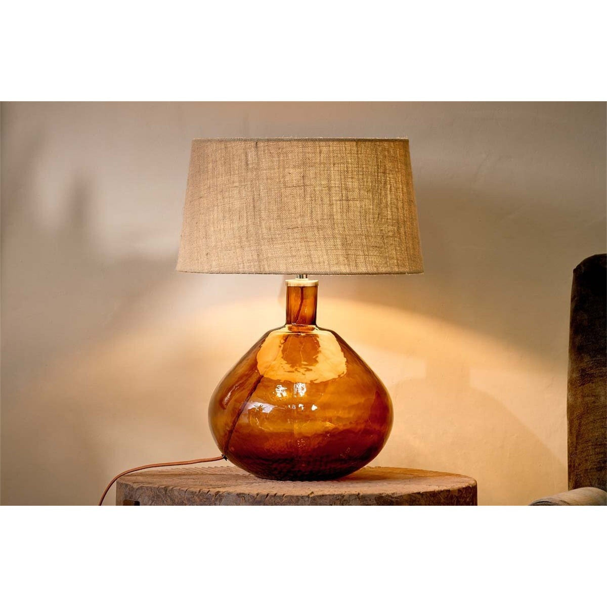 Baba Large Wide Recycled Glass Lamp Base - Burnt Amber