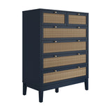 Bordeaux 6 Drawer Chest of Drawers - Berlin Blue with Oak