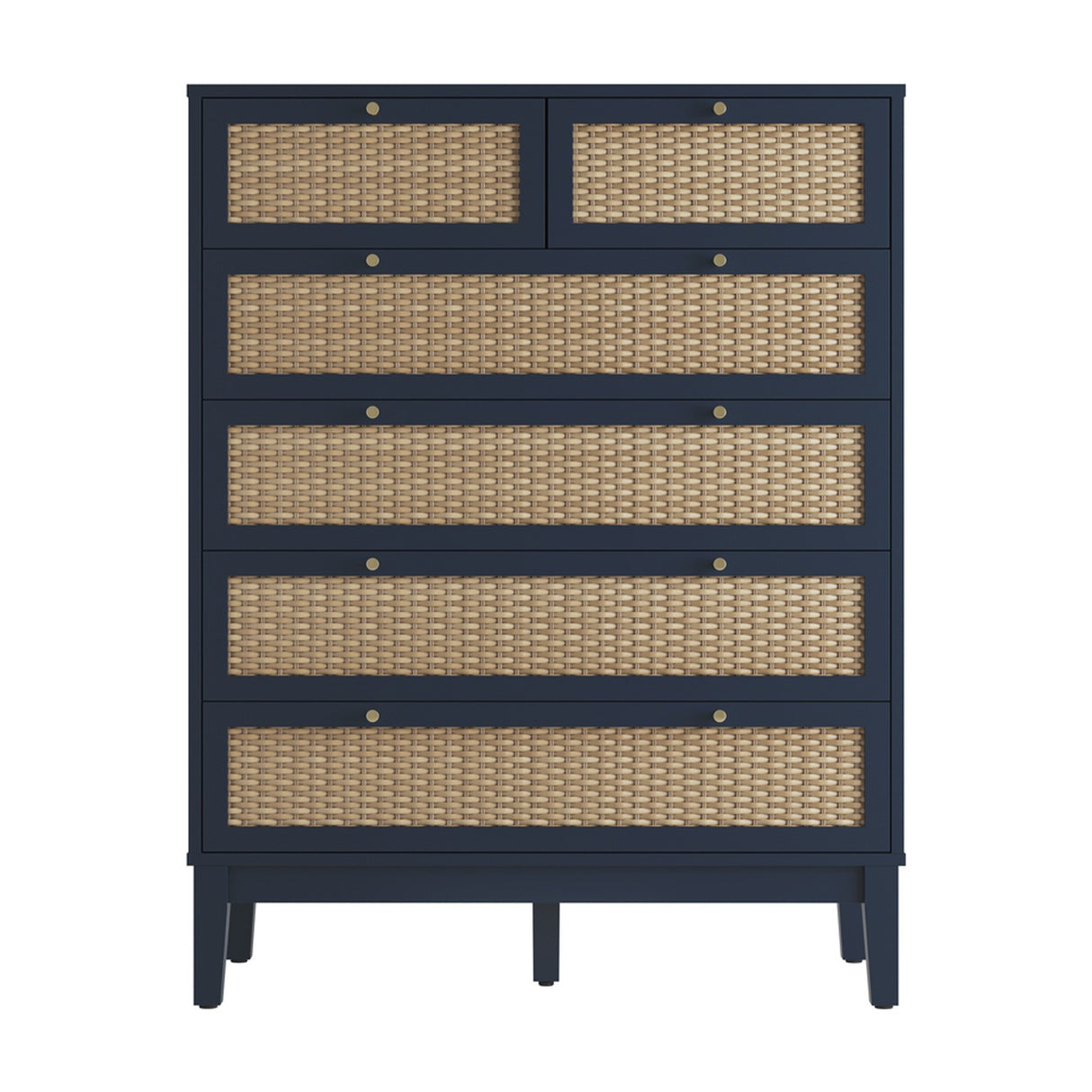 Bordeaux 6 Drawer Chest of Drawers - Berlin Blue with Oak