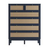 Bordeaux 6 Drawer Chest of Drawers - Berlin Blue with Oak