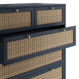Bordeaux 6 Drawer Chest of Drawers - Berlin Blue with Oak
