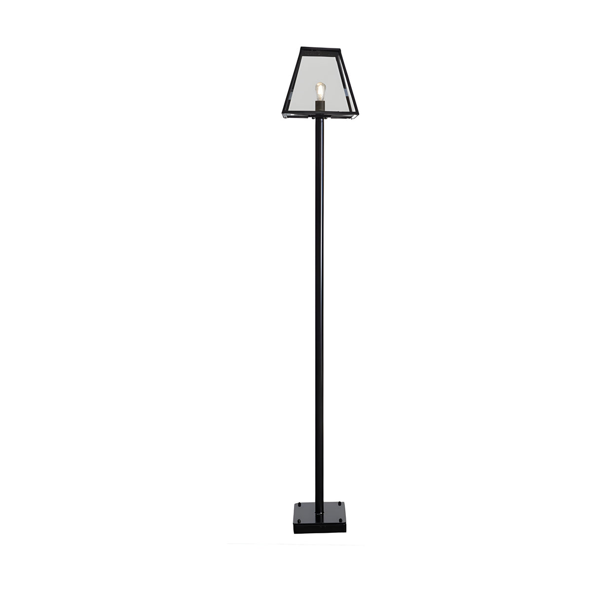 Contemporary 2.7m black galvanised steel lamp post with a tapered glass lantern top and square base, shown on a plain white background.