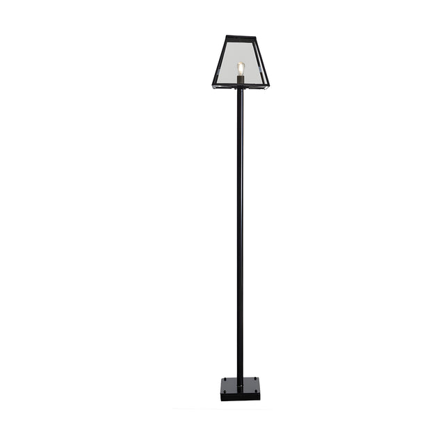 Contemporary 2.7m black galvanised steel lamp post with a tapered glass lantern top and square base, shown on a plain white background.