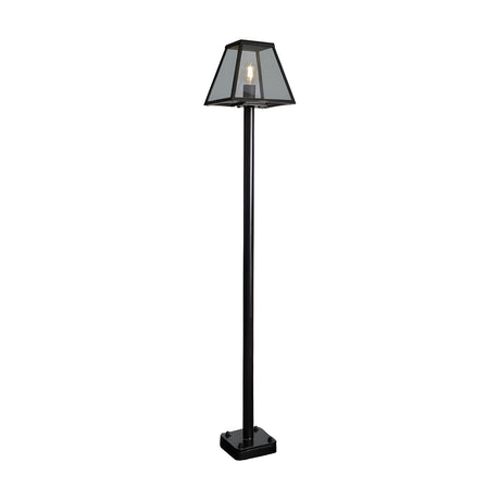 Contemporary Galvanised Steel Lamp Post 1.8m in black, with a tapered pole, square base, and glazed lantern-style shade housing a single bulb, shown against a plain white background.