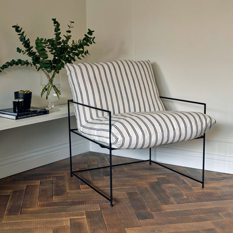 Brook Accent Chair – White/Black Chalk Stripe with Black