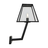 Large contemporary wall lantern in black galvanised steel with a tapered glass shade and exposed bulb, mounted on an angled bracket against a plain white background.