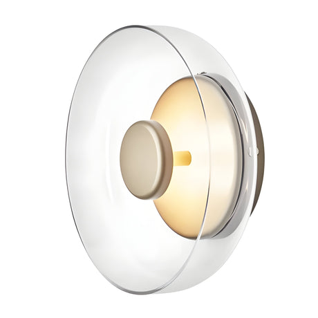 The Blossom LED Glass Wall & Ceiling Light - Gold features a modern, circular frosted glass cover that softly diffuses warm light, creating minimalist ambient or accent lighting ideal for any contemporary space.