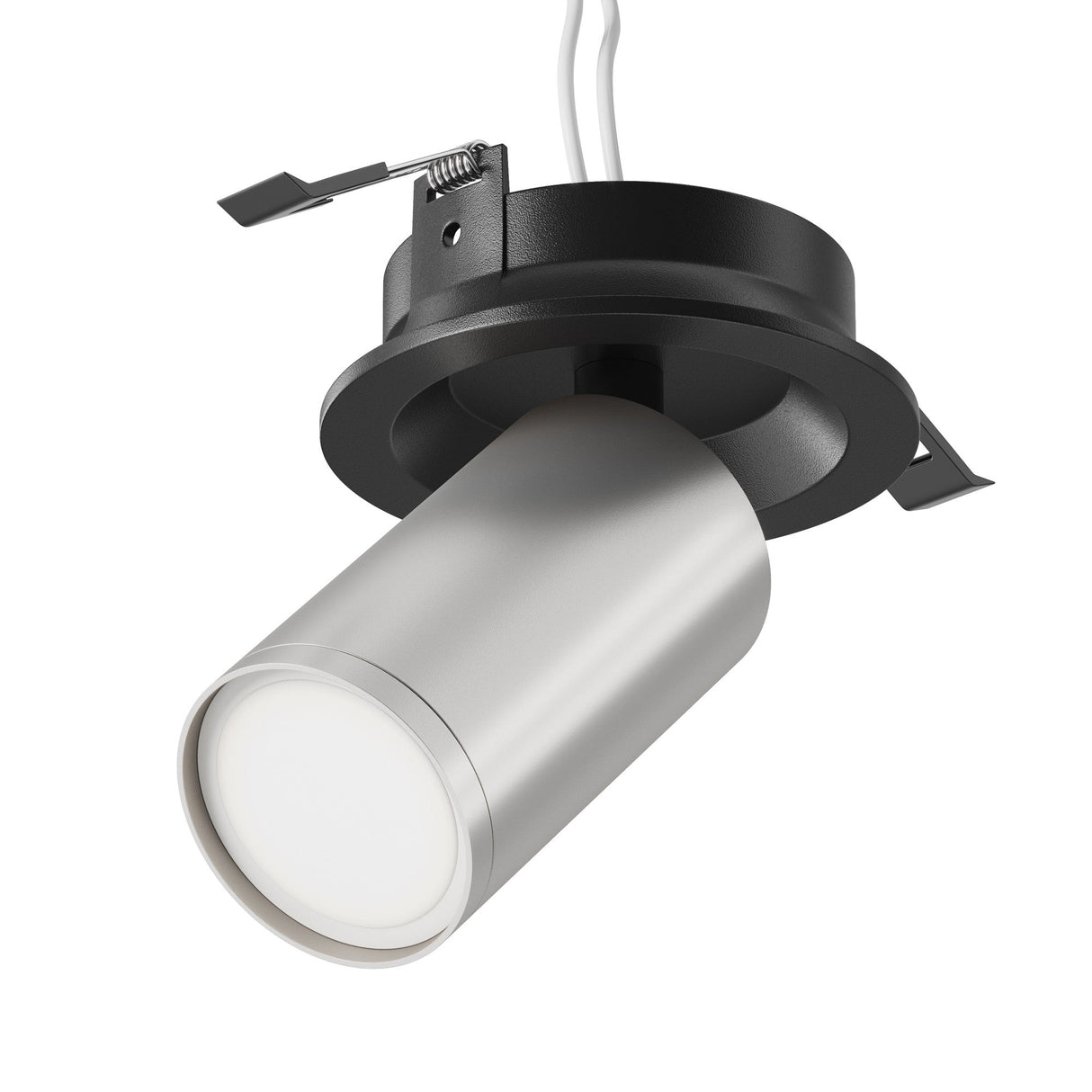 FOCUS S Single Recessed Spotlight in black and matte silver, offering a compact, recessed design for seamless lighting