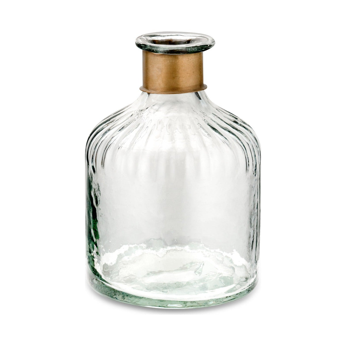 Chara 15cm Glass Bottle Vase - Clear & Antique Brass