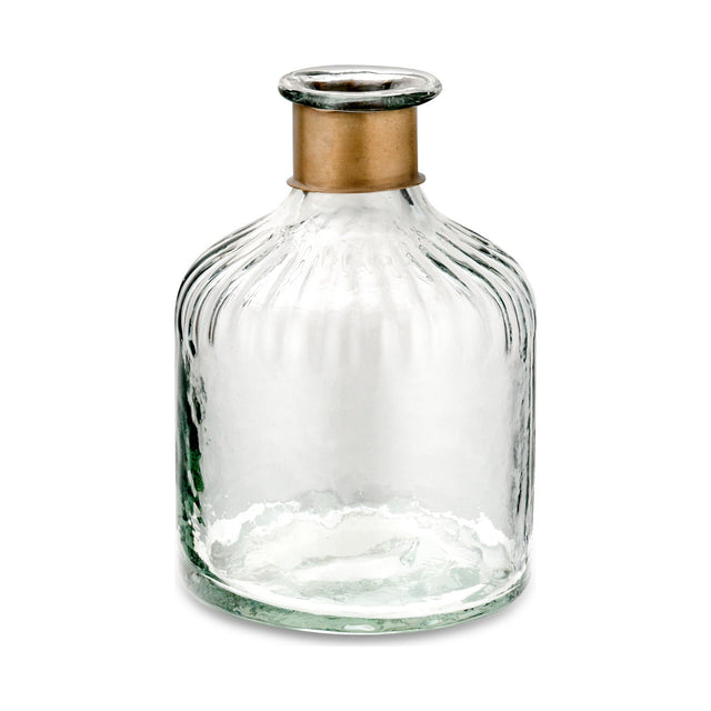 Chara 15cm Glass Bottle Vase - Clear & Antique Brass