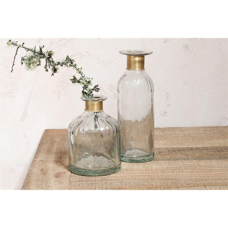 Chara 15cm Glass Bottle Vase - Clear & Antique Brass