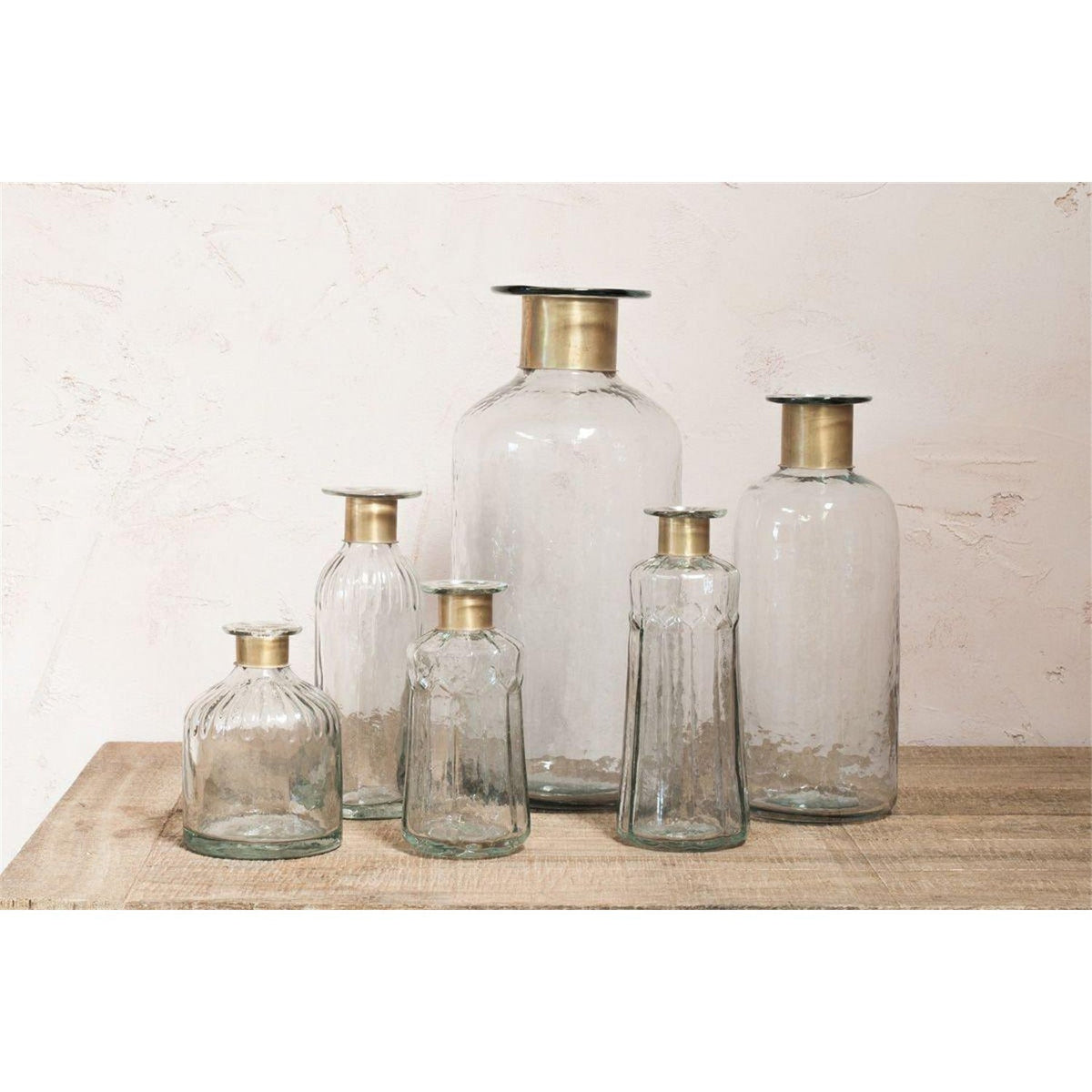 Chara 15cm Glass Bottle Vase - Clear & Antique Brass
