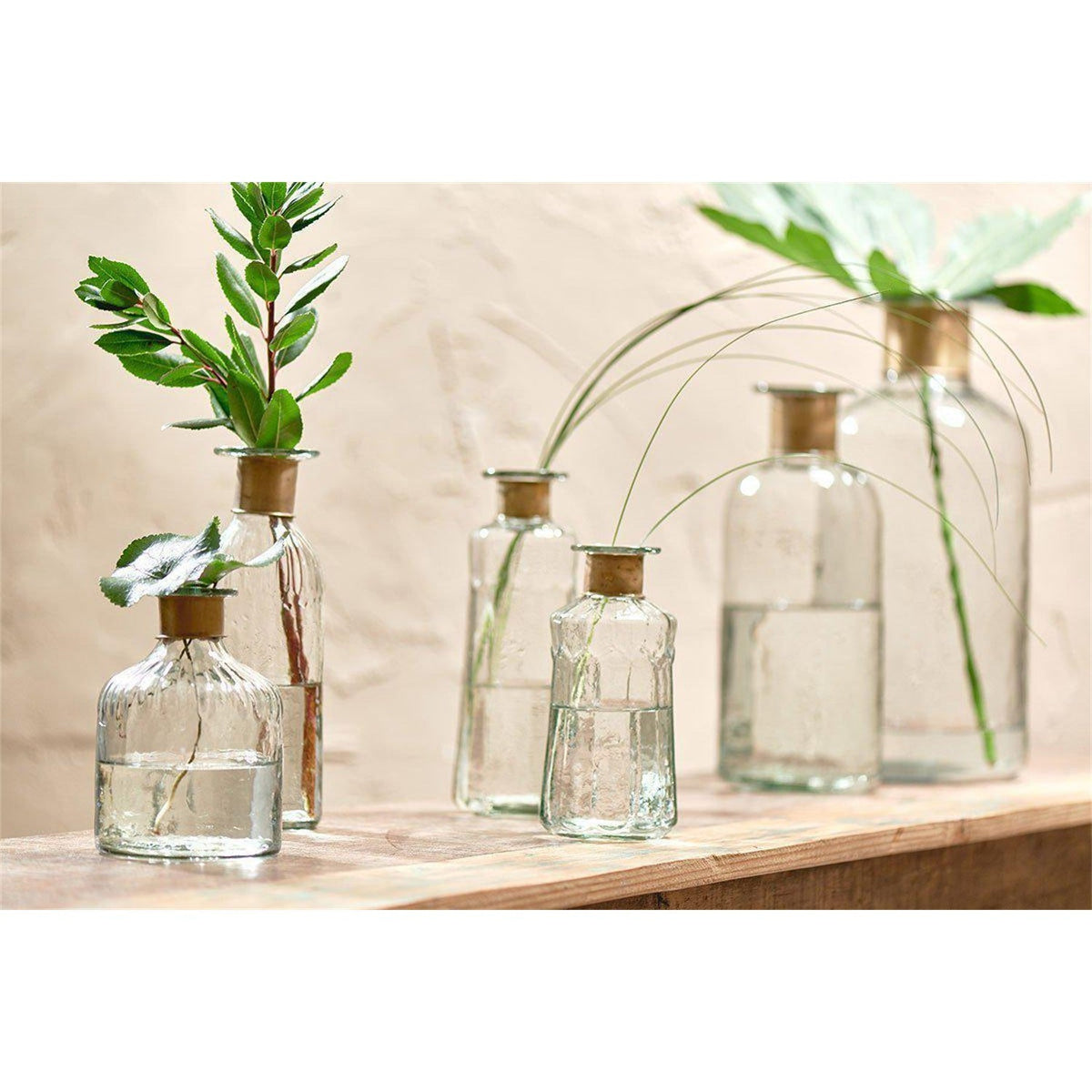 Chara 15cm Glass Bottle Vase - Clear & Antique Brass