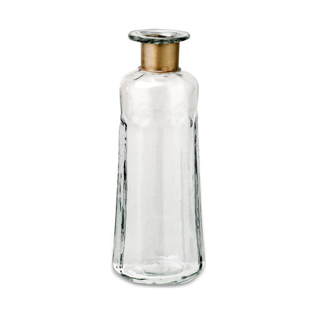 Chara 23cm Glass Bottle Vase - Clear & Antique Brass