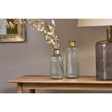 Chara 23cm Glass Bottle Vase - Clear & Antique Brass