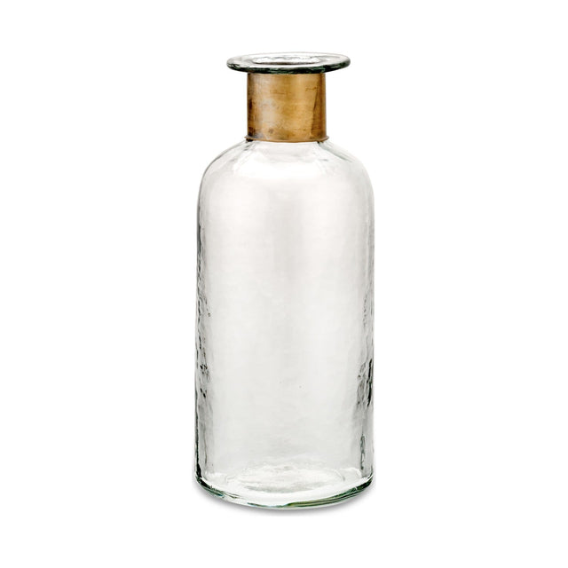 Chara 31.5cm Glass Bottle Vase - Clear & Antique Brass