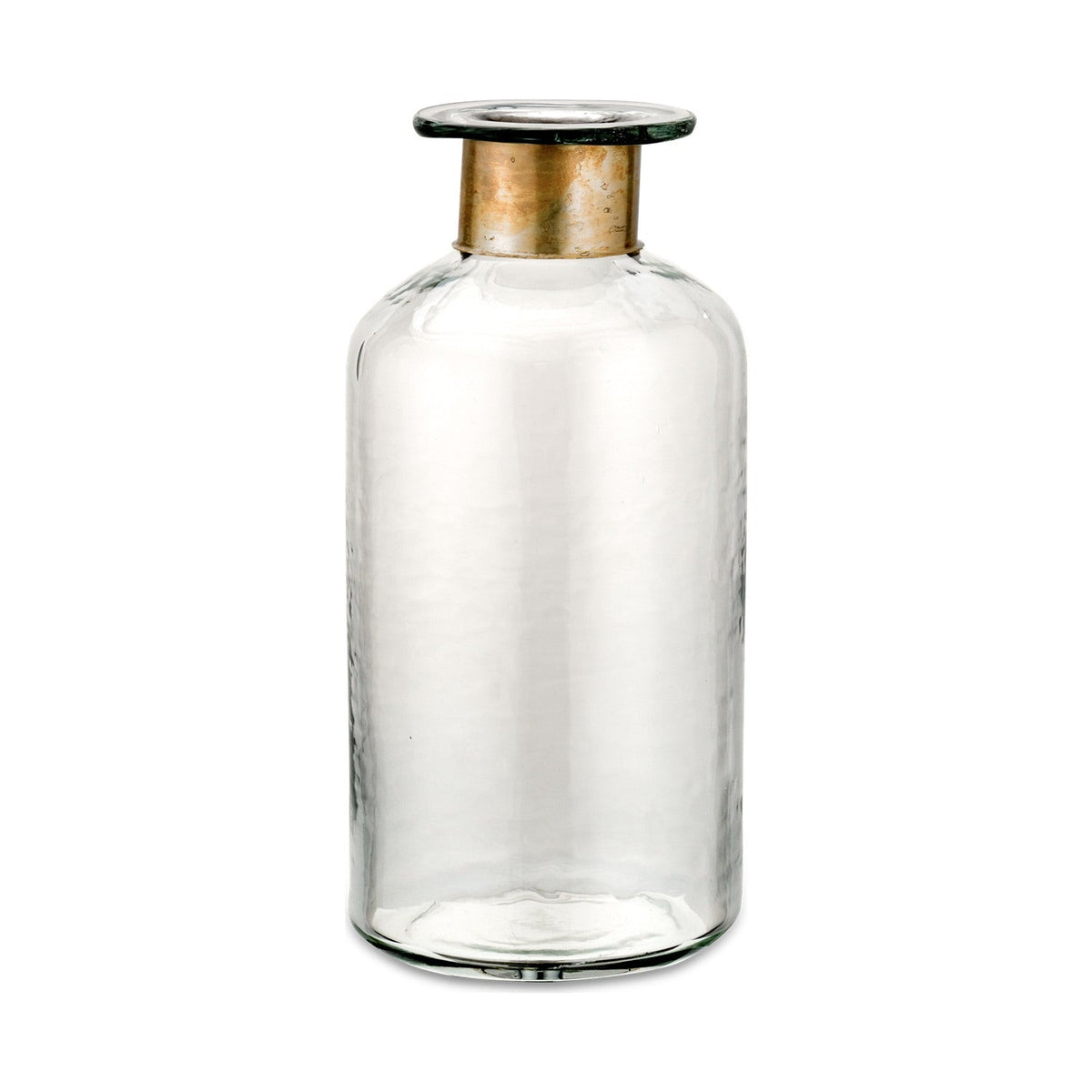 Chara 39cm Glass Bottle Vase - Clear & Antique Brass