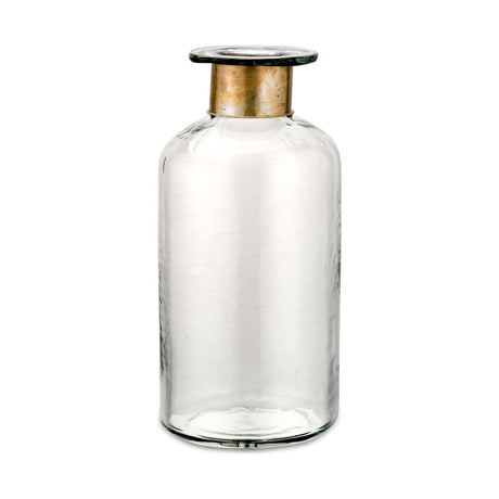 Chara 39cm Glass Bottle Vase - Clear & Antique Brass