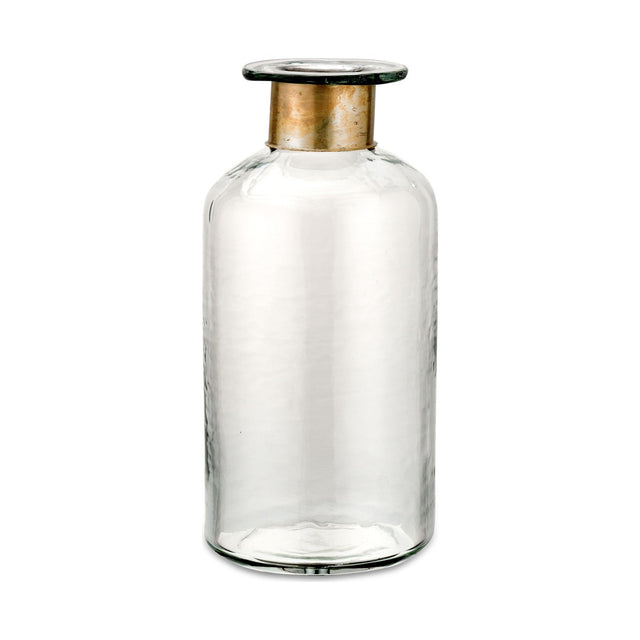 Chara 39cm Glass Bottle Vase - Clear & Antique Brass