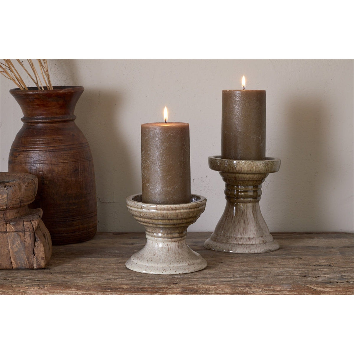 Cabra Large Pillar Candle Holder - Olive & Natural