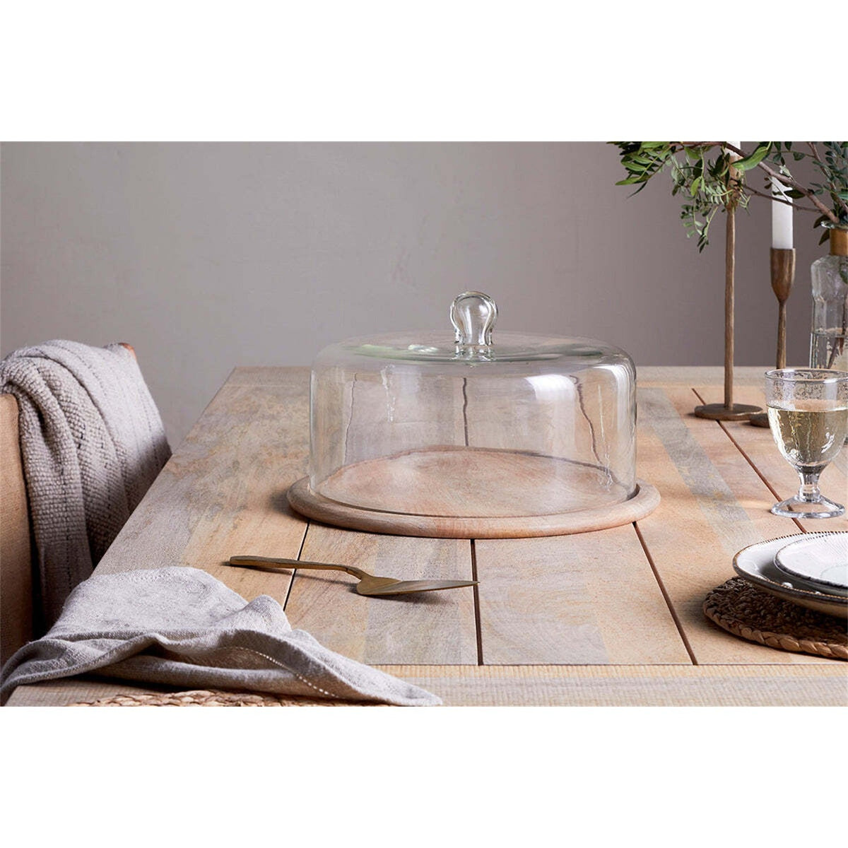 Recycled Glass Dome and Mango Wood Board - Clear