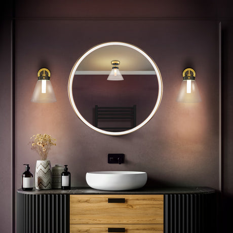 Conica ceiling light in black and brass finish, shown in a room setting