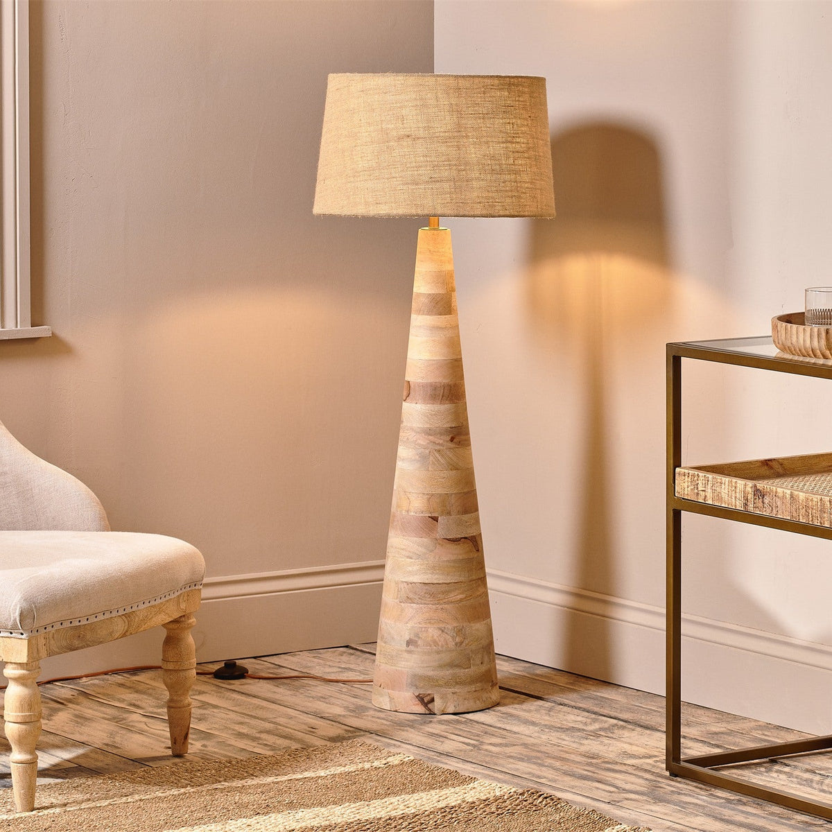 Chameli Tapered Mango Wood Floor Lamp Base - Natural