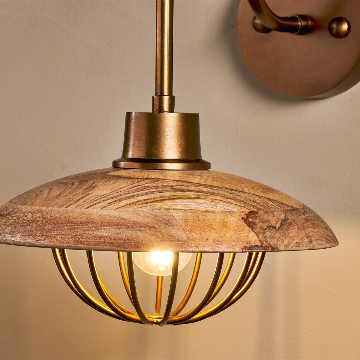 Chakai Mango Wood Wall Light - Natural & Antique Brass