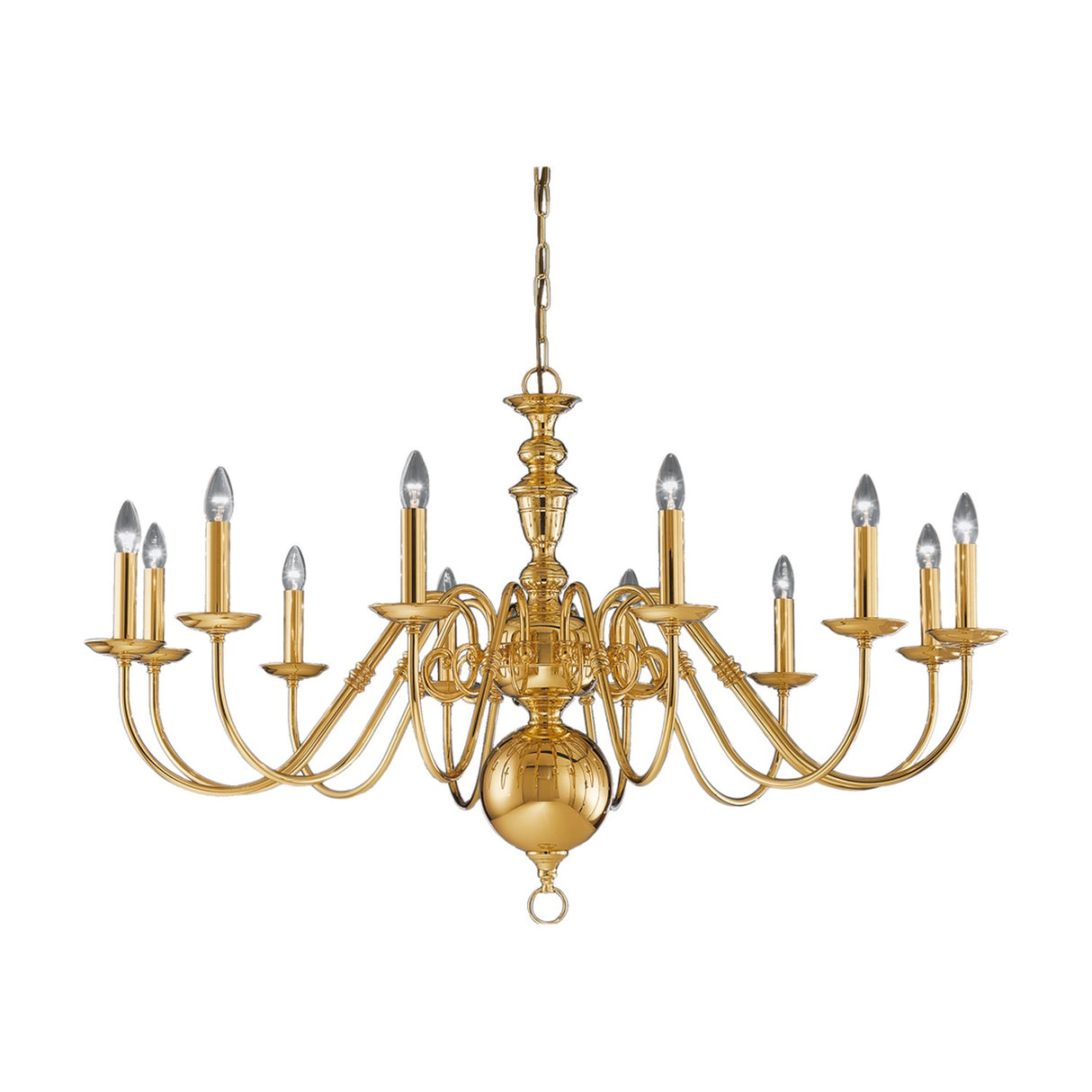 Delft 12 light chandelier in polished brass finish