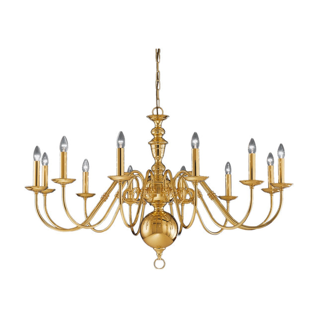Delft 12 light chandelier in polished brass finish
