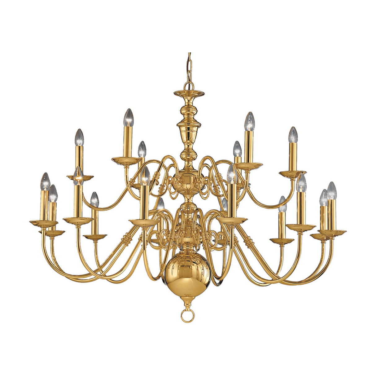 Delft 18 light chandelier in polished brass finish