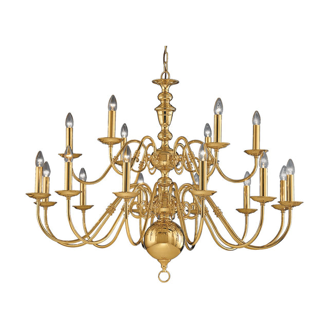 Delft 18 light chandelier in polished brass finish
