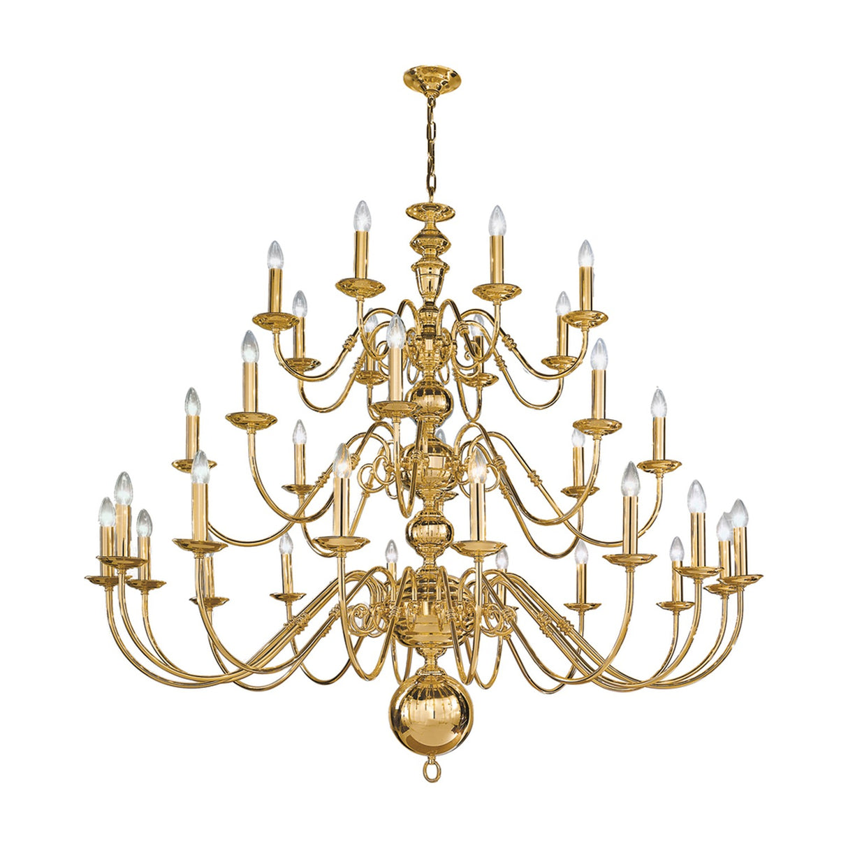 Delft 32 light chandelier in polished brass finish