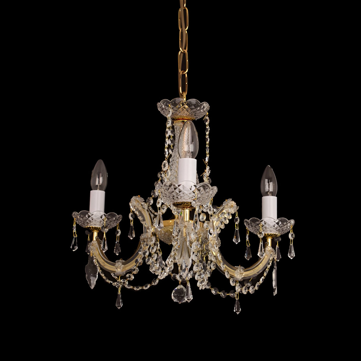 Queenlight 3 Light Georgian Glass & Strass Crystal Chandelier - Gold