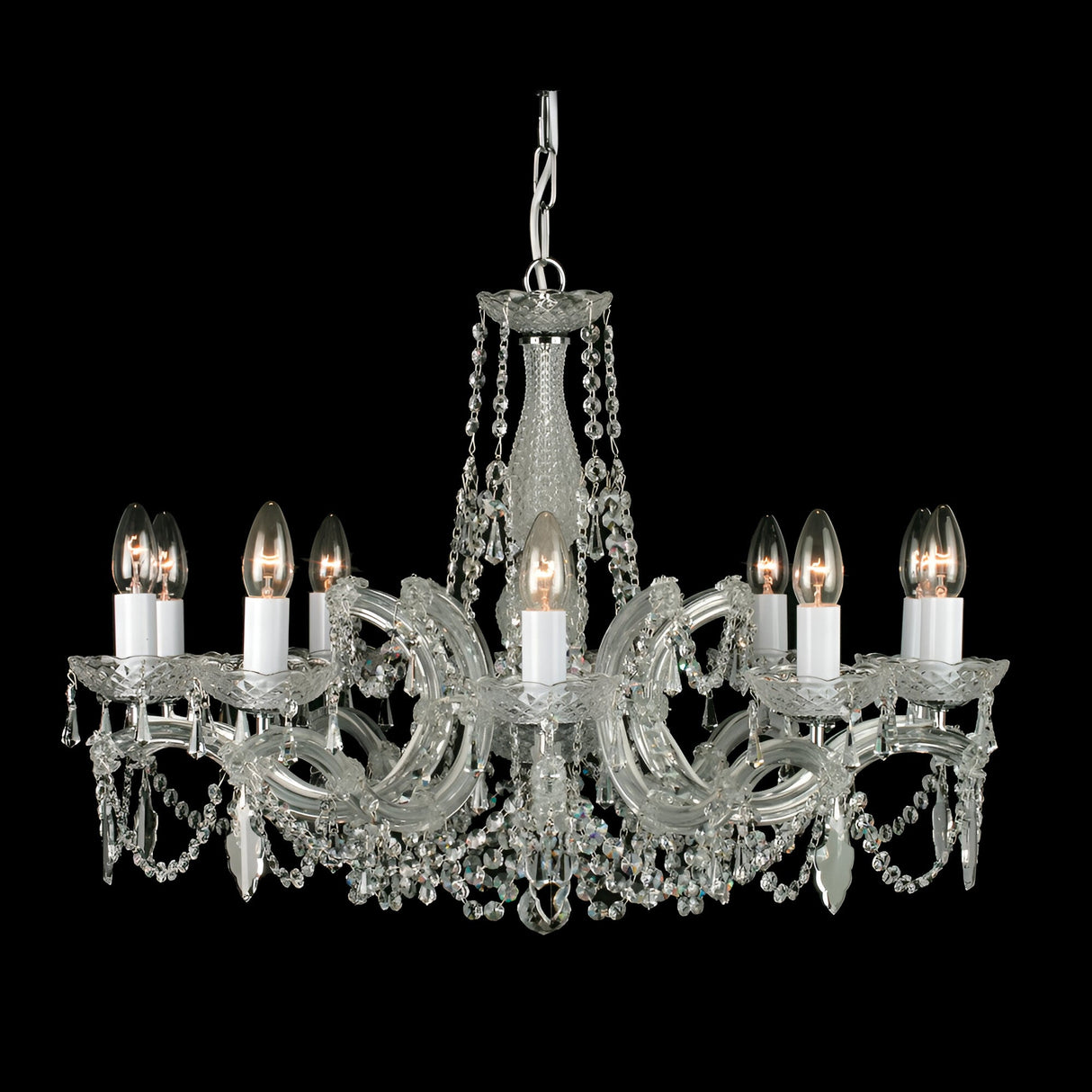 Queenlight 10 Light Georgian Glass & Strass Crystal Chandelier - Chrome