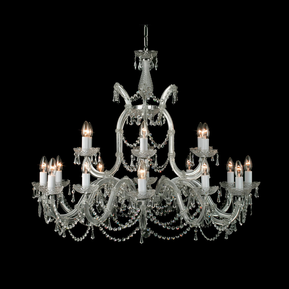 Queenlight 19 Light Georgian Glass & Strass Crystal Chandelier - Chrome