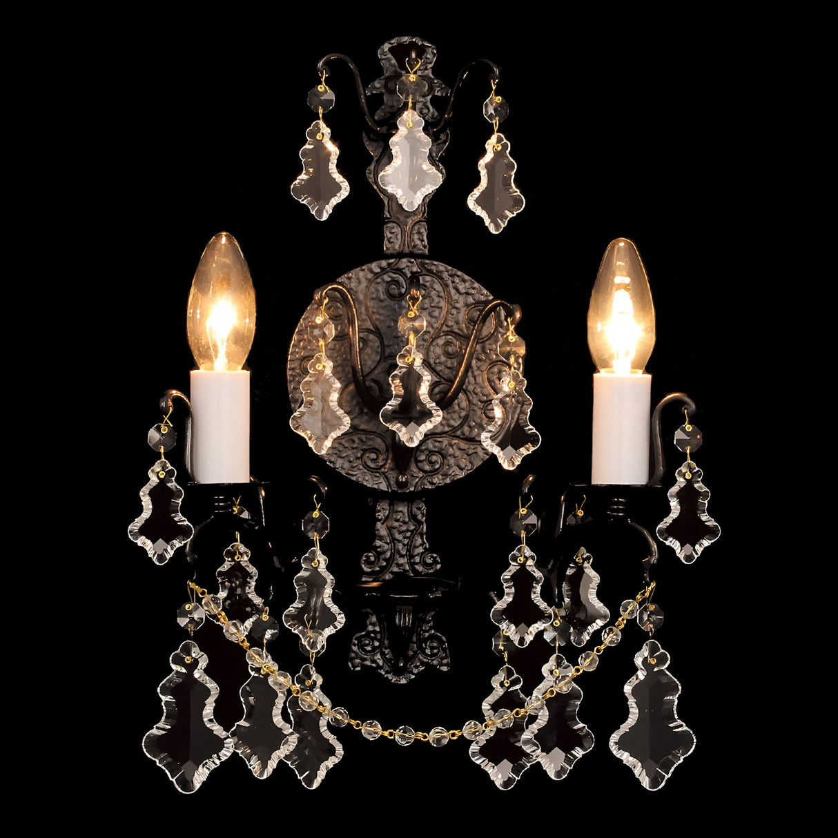 Montare 2 Light Hand Cut Lead Crystal Wall Light - Antique Bronze