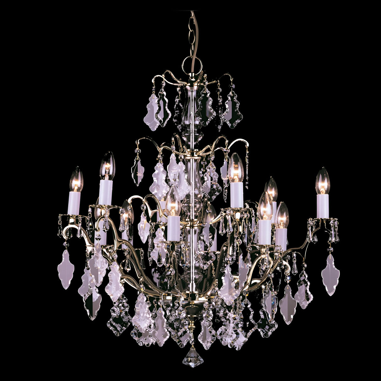 Louven 12 Light Hand Cut Crystal Chandelier - Polished Brass