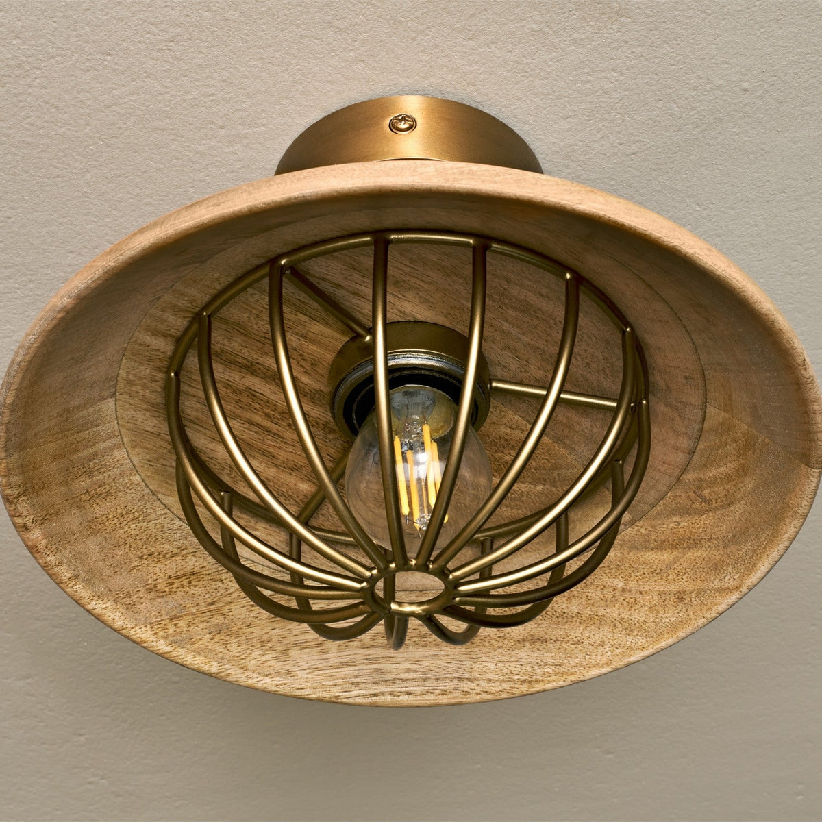 Chakai Wood & Metal Flush Ceiling Light - Natural