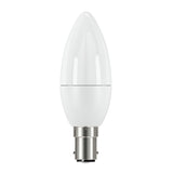 The Eveready 4.9W Non-Dimmable LED Candle Bulb in warm white, featuring a B15 metal screw base and a 3000K color temperature, is designed to resemble a candle flame. Set against a white background, this bulb not only adds an elegant touch to any setting but also provides energy-efficient illumination, making it an ideal choice for those seeking both style and savings.