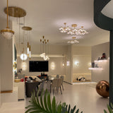 Calyra LED Small Alabaster Semi-Flush Ceiling Light - Brushed Brass